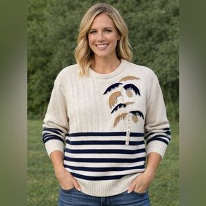 Carriage Court cable knit sweater white